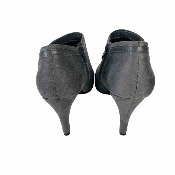 DexFlex Comfort Ankle Bootie Sz 9 Shoes High Heels Gray Suede Pumps Side Zip - Picture 5 of 16